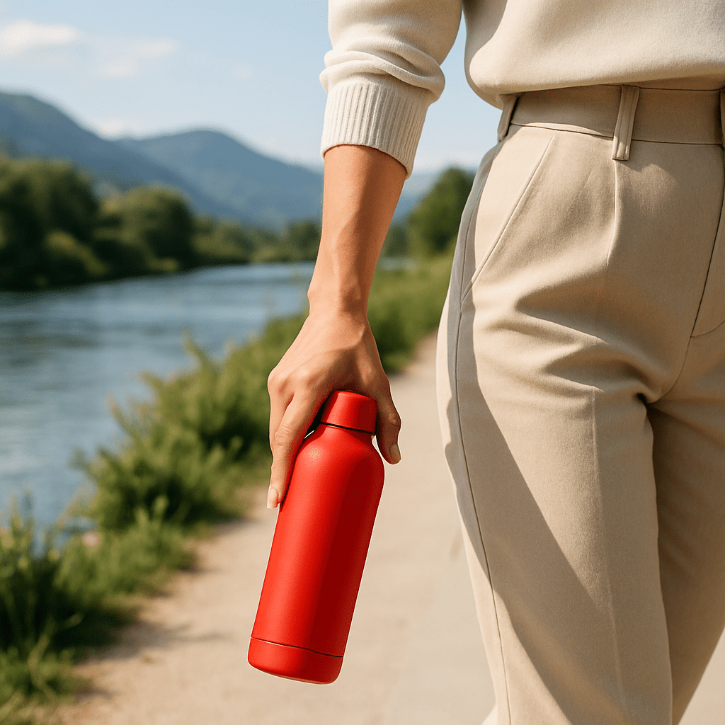 bouteille isotherme haute en couleur en main