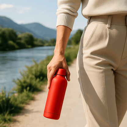bouteille isotherme haute en couleur en main