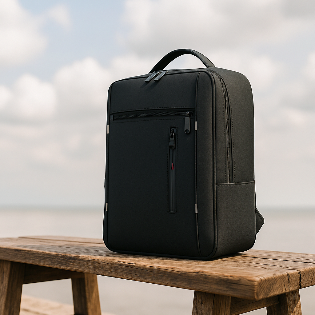 sac a dos cabine noir sur un banc