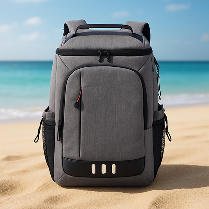 sac à dos isotherme gris à la plage