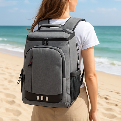sac à dos isotherme gris femme à la plage