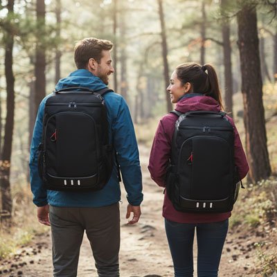 Sac a dos isotherme homme et femme en forêt