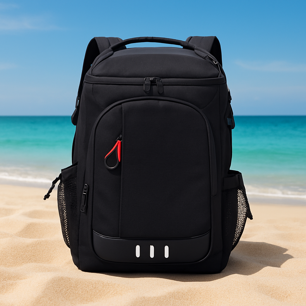 sac à dos isotherme noir à la plage